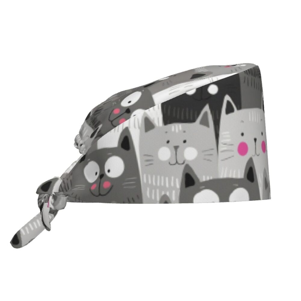 9448 Cat Pattern Working Cap Scrub Cap with Sweatband,Adjustable Fashion